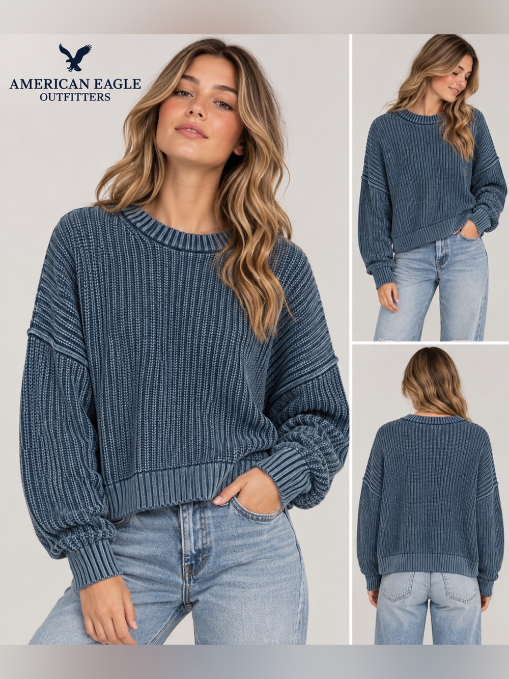 American Eagle Blue Oversized Chunky Knit Sweater XL